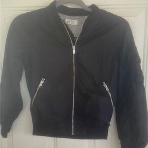 Black Bomber Jacket with Silver Zippers
